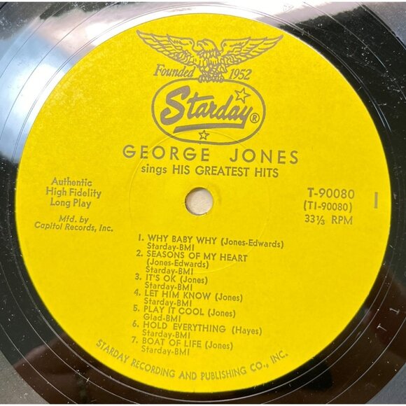George Jones Sings His Greatest Hits LP Country Starday Mono T 90080 - Picture 2 of 6